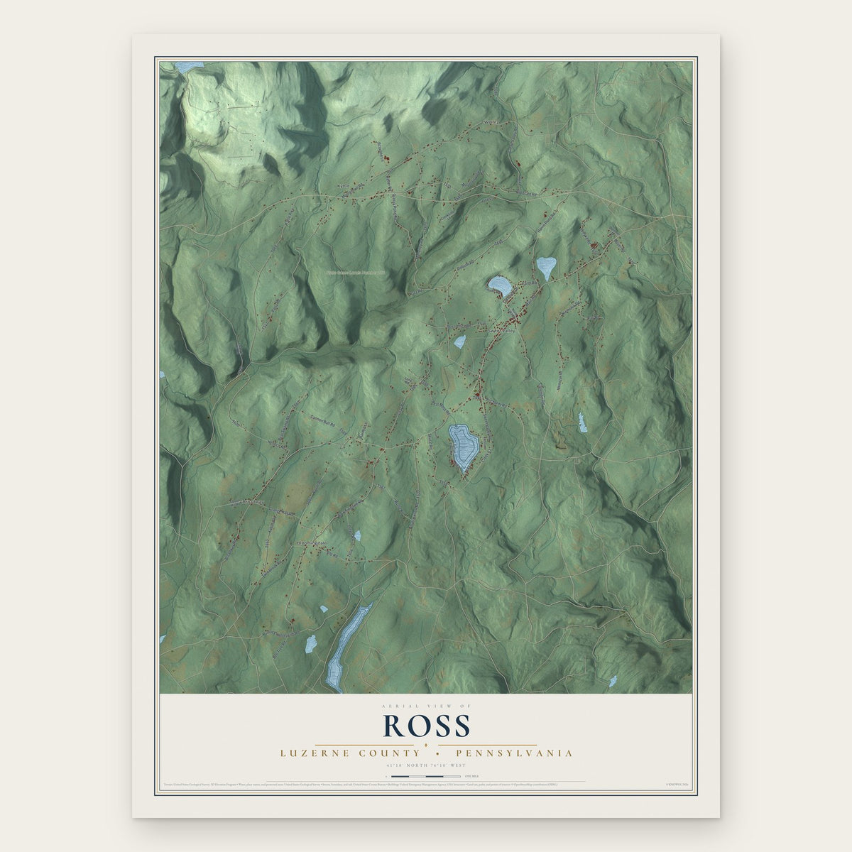 Ross, Luzerne County, Pennsylvania map print, the full design
