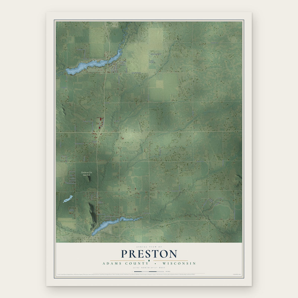 Preston, Adams County, Wisconsin map print, the full design