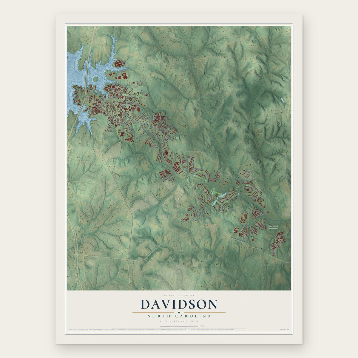 Davidson, North Carolina map print, the full design