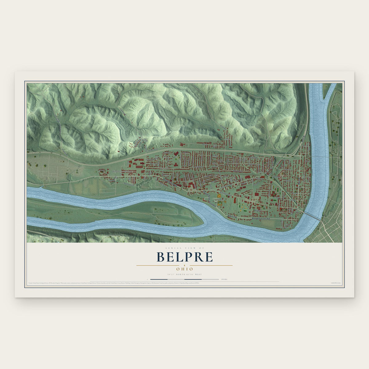 Belpre, Ohio map print, the full design