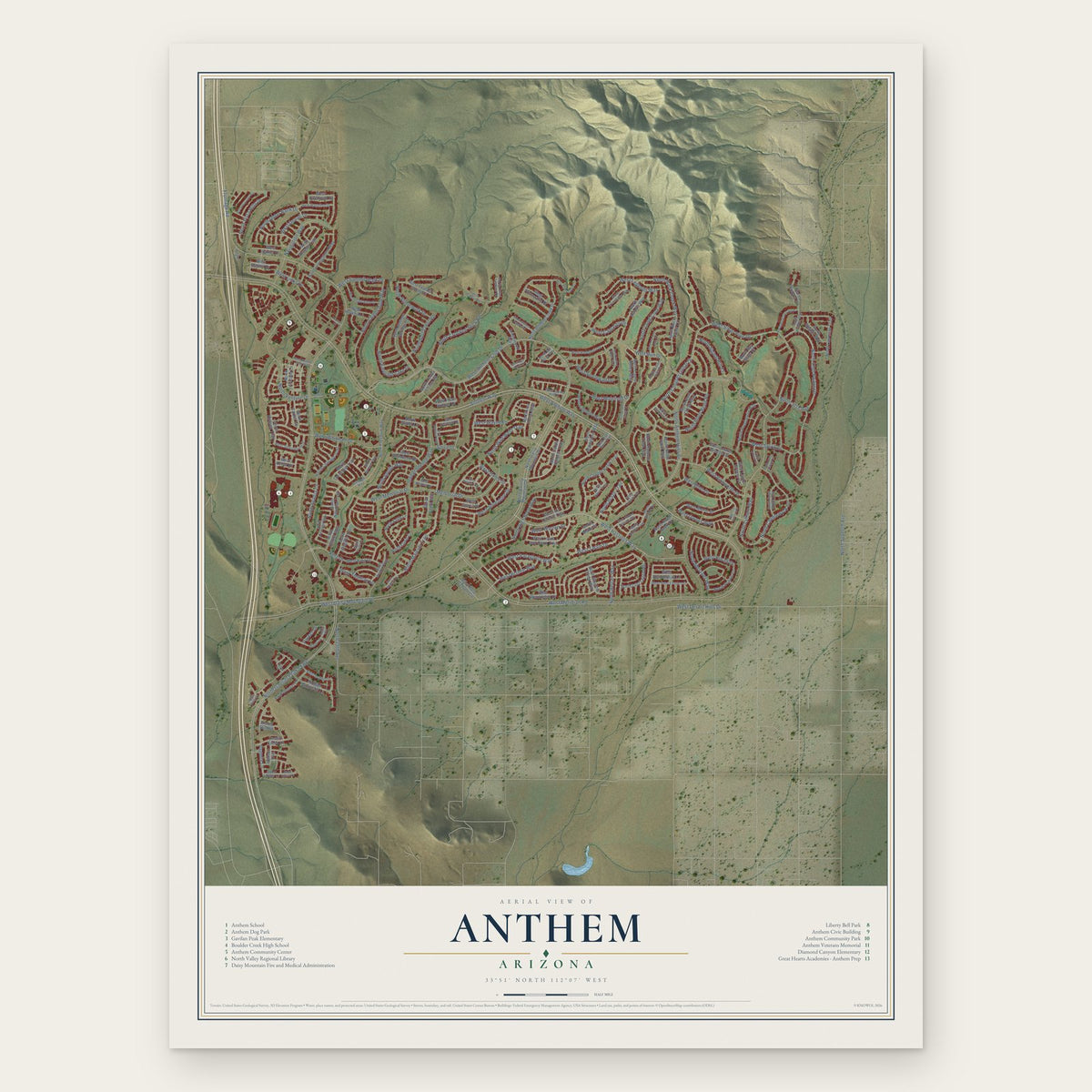 Anthem, Arizona map print, the full design