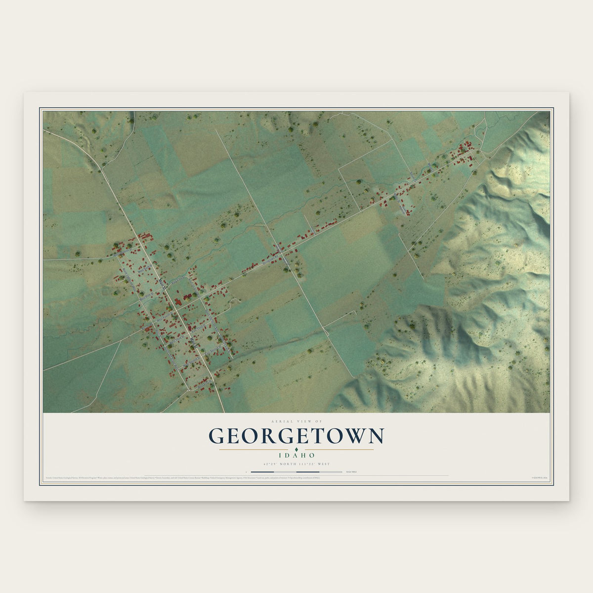 Georgetown, Idaho map print, the full design