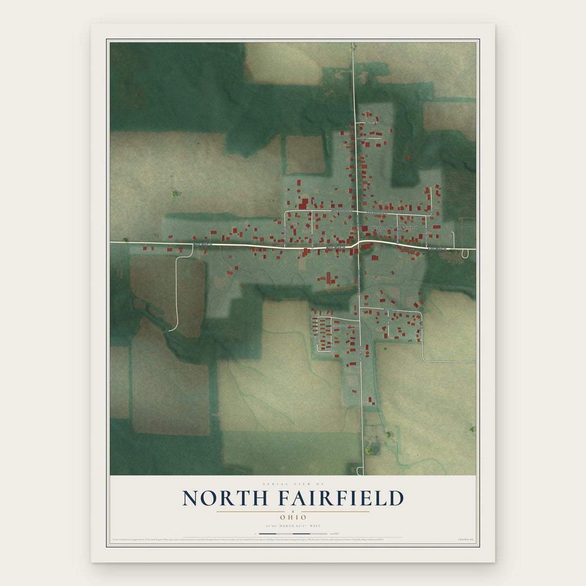 North Fairfield, Ohio map print, the full design