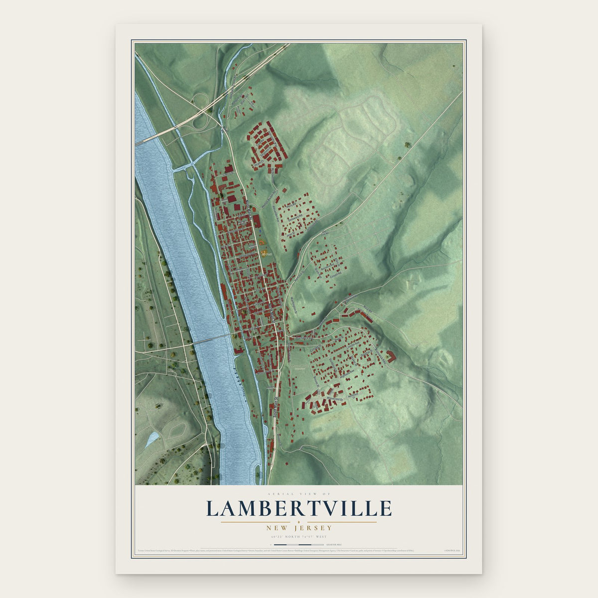 Lambertville, New Jersey map print, the full design