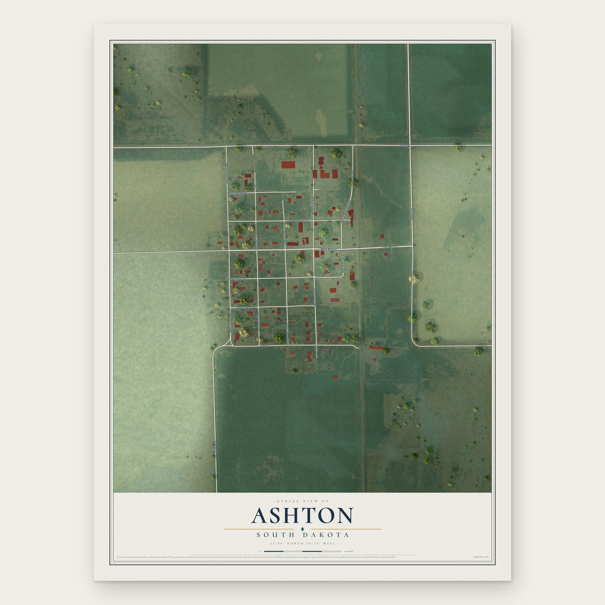 Ashton, South Dakota map print, the full design