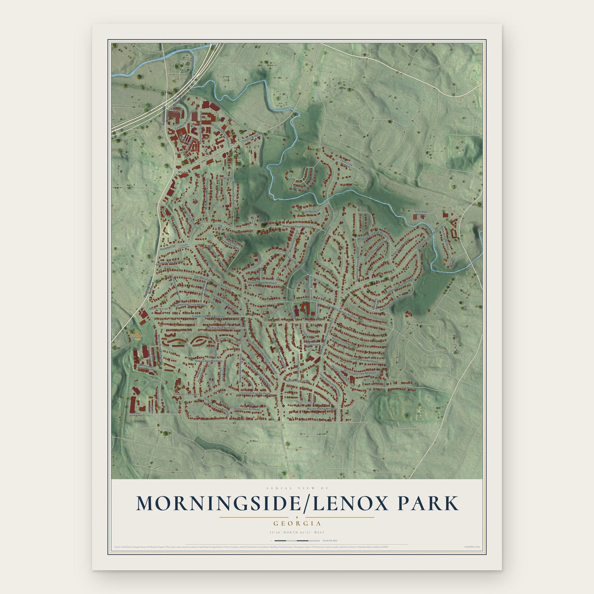 Morningside-Lenox Park, Georgia map print, the full design