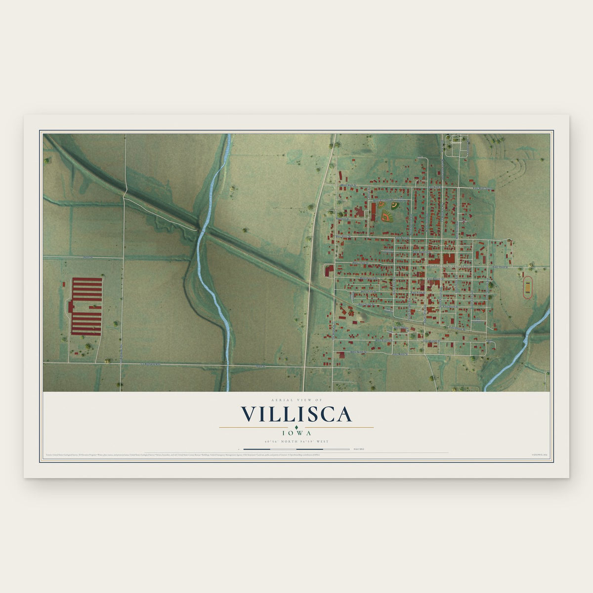 Villisca, Iowa map print, the full design