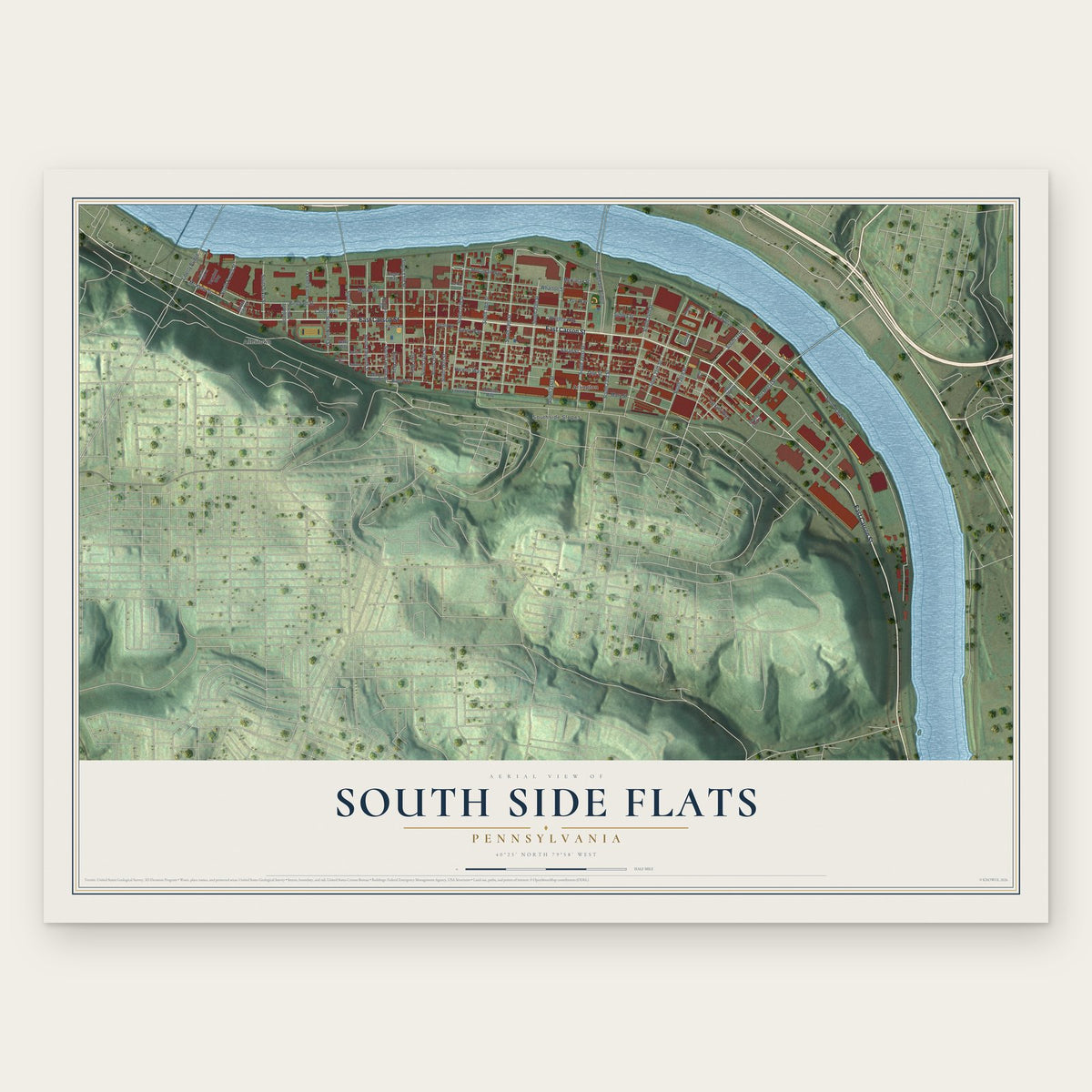 South Side Flats, Pennsylvania map print, the full design
