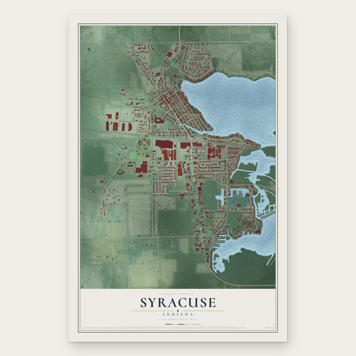 Syracuse, Indiana map print, the full design