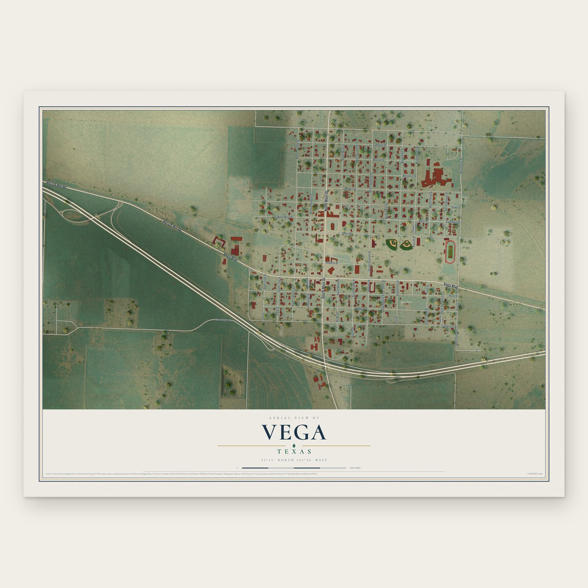 Vega, Texas map print, the full design