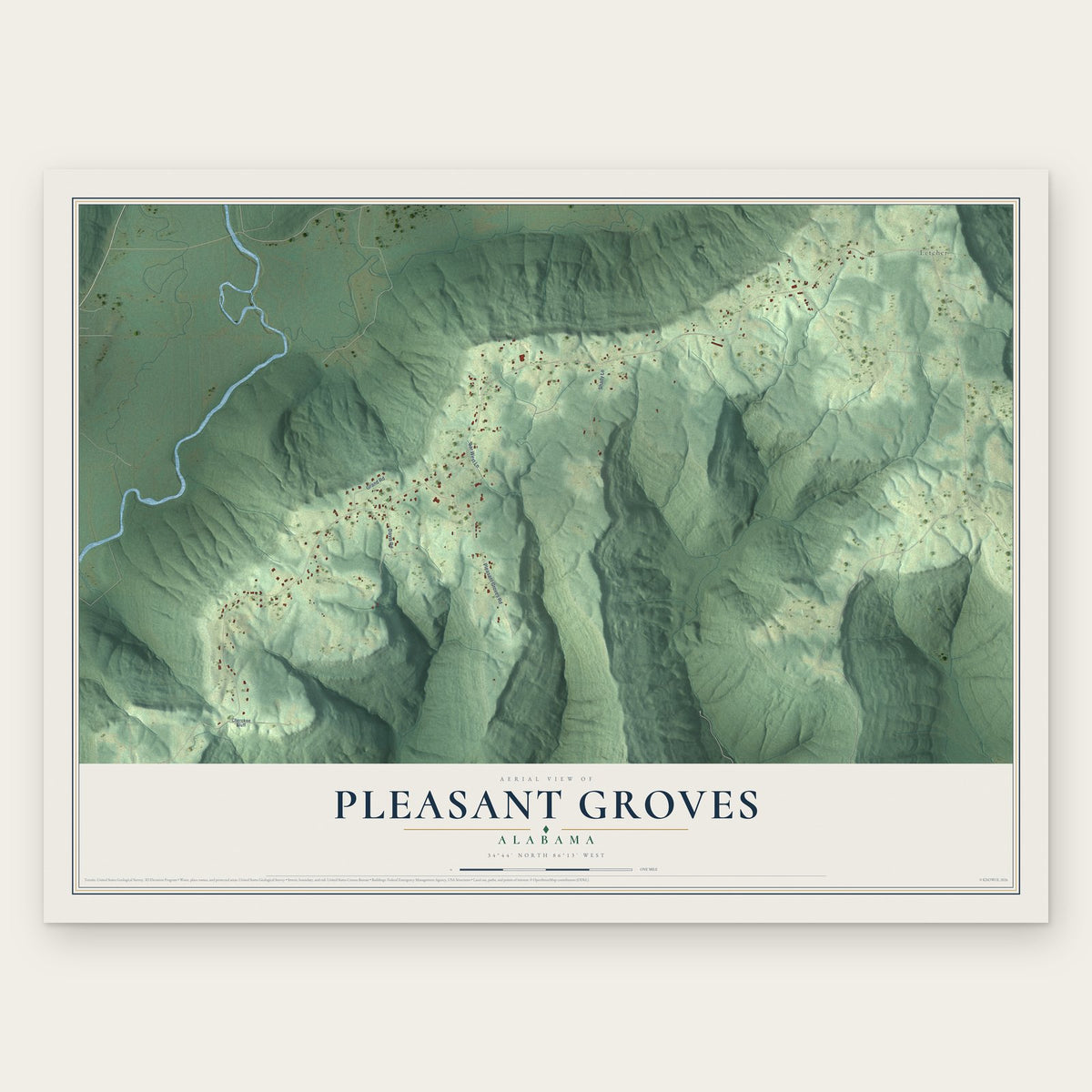 Pleasant Groves, Alabama map print, the full design