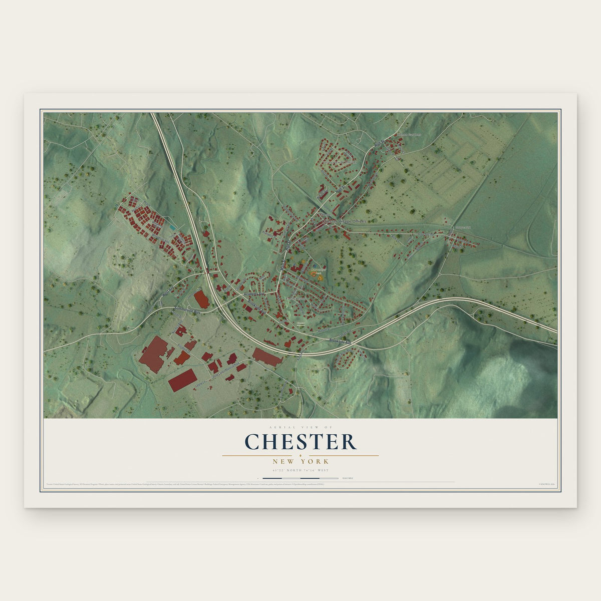 Chester, New York map print, the full design