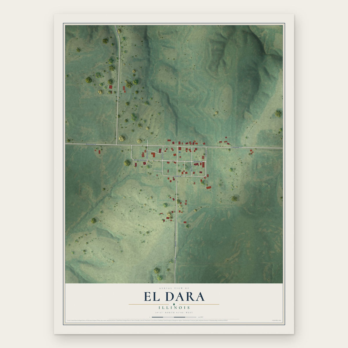 El Dara, Illinois map print, the full design