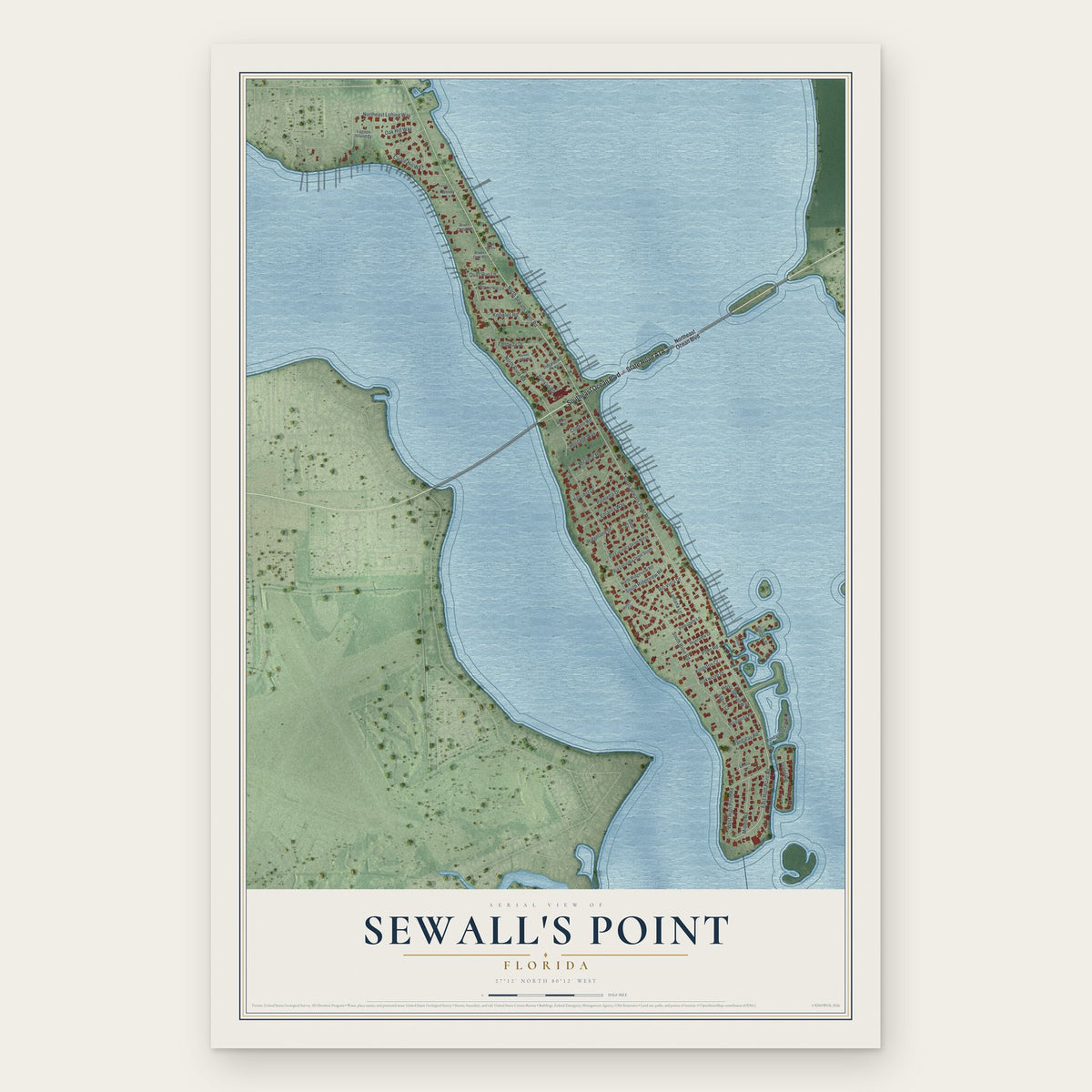 Sewall's Point, Florida map print, the full design