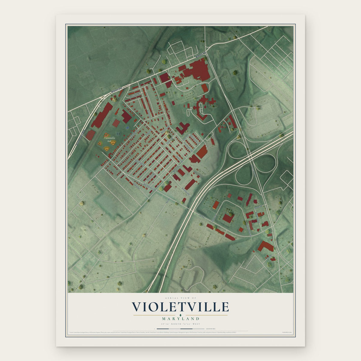 Violetville, Maryland map print, the full design