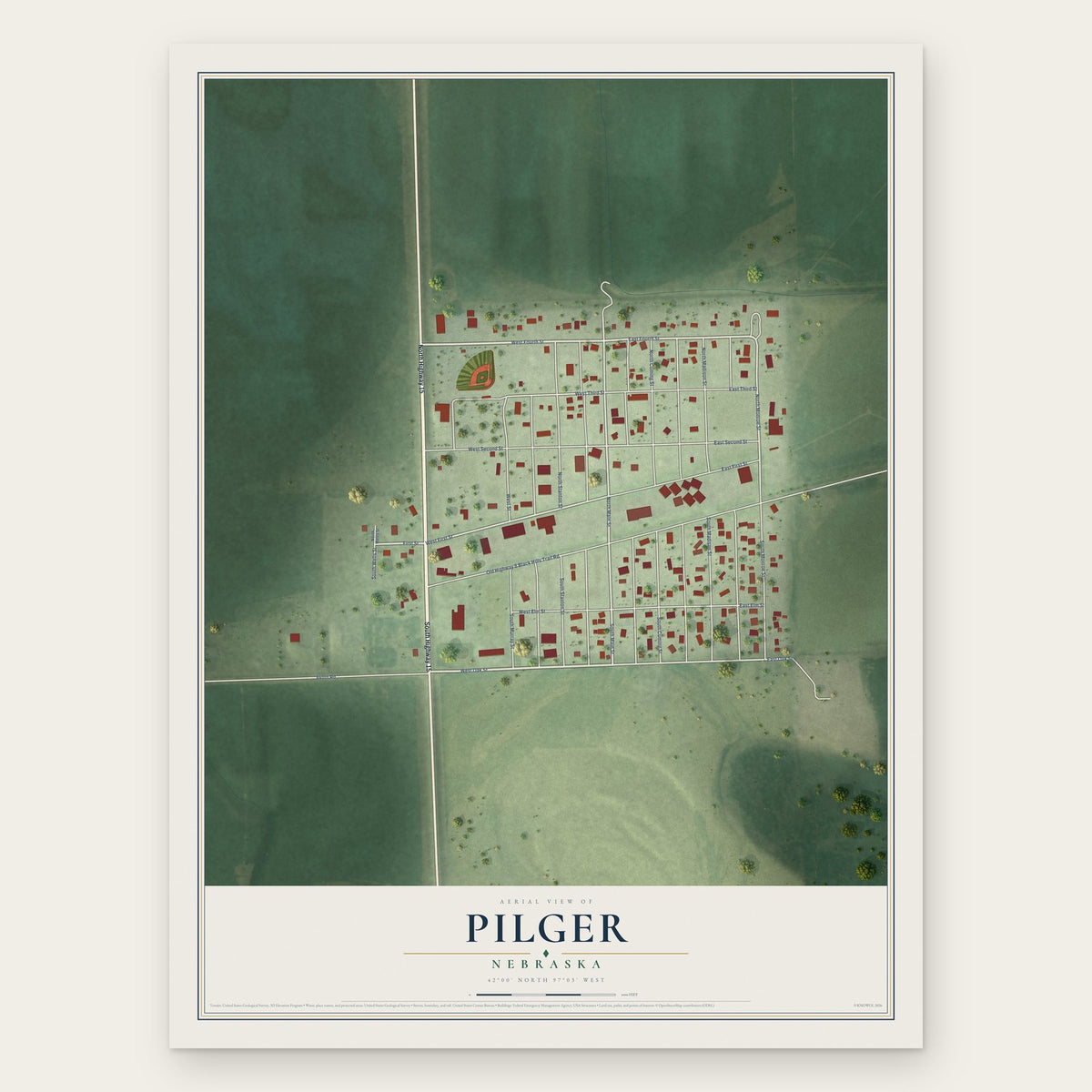 Pilger, Nebraska map print, the full design