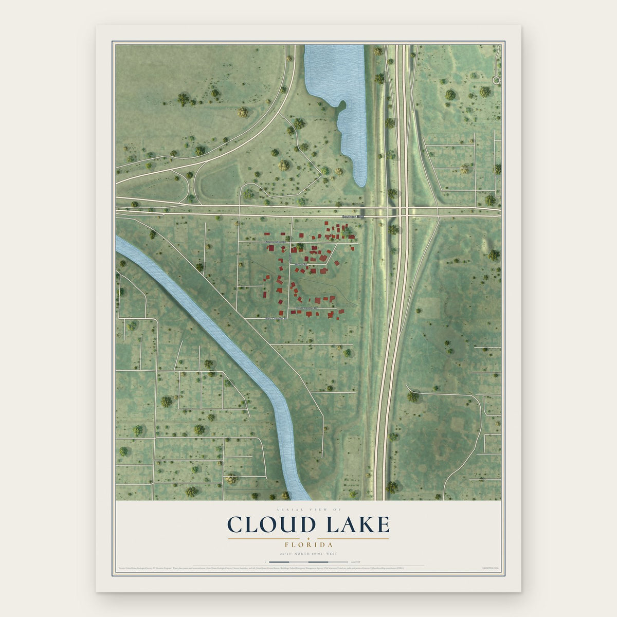 Cloud Lake, Florida map print, the full design