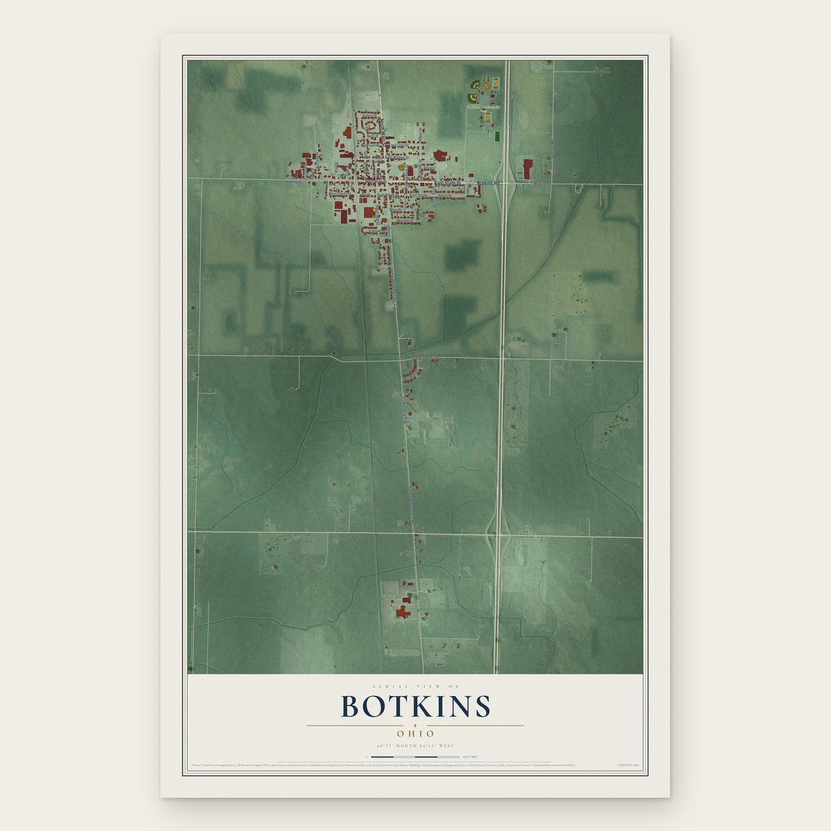 Botkins, Ohio map print, the full design