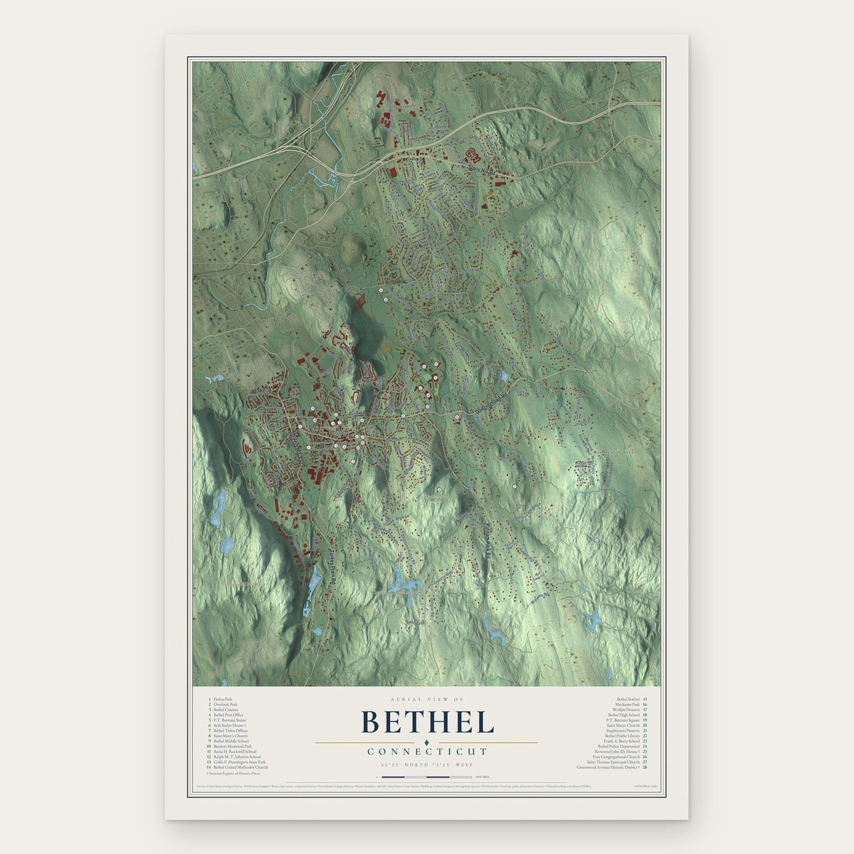 Bethel, Connecticut map print, the full design