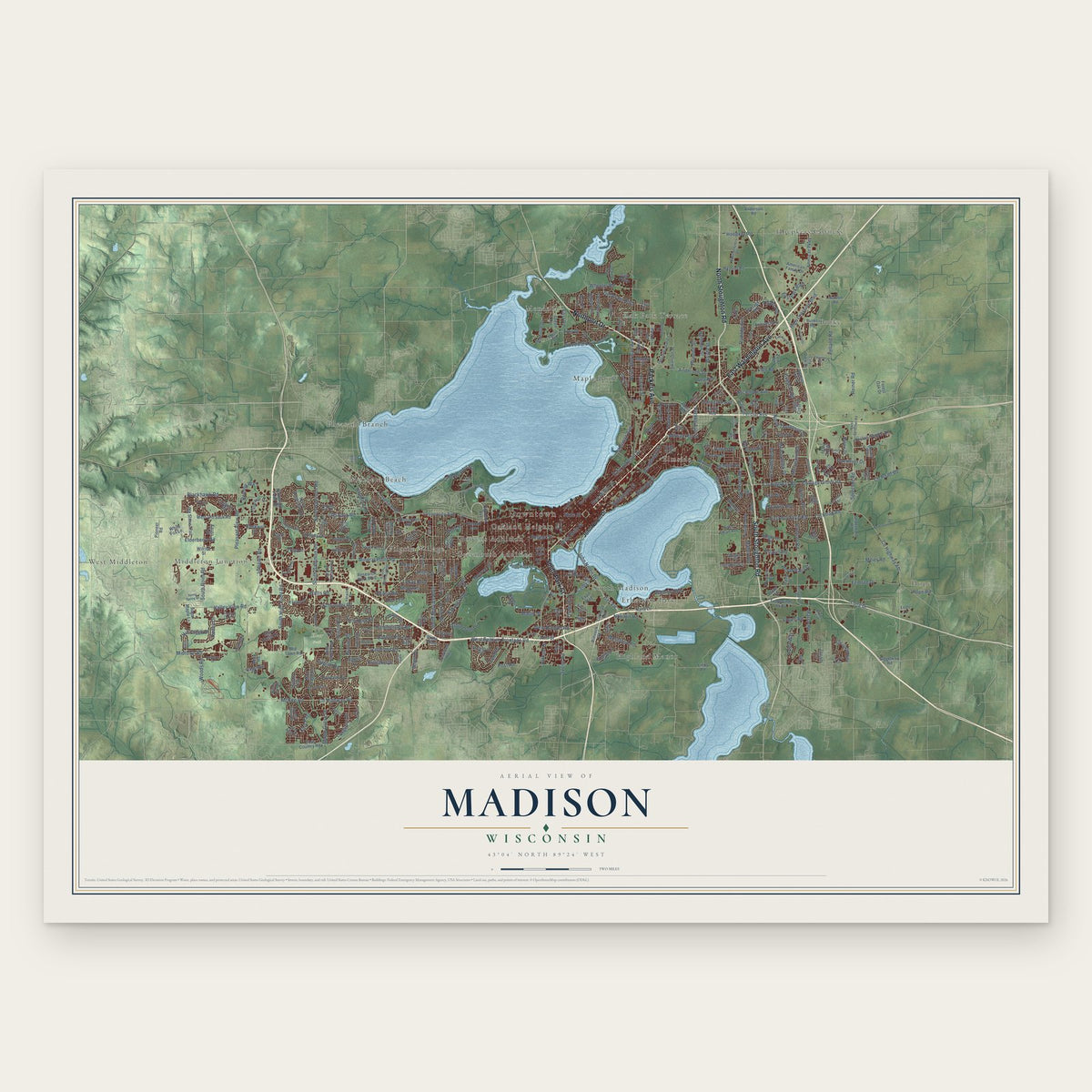 Madison, Wisconsin map print, the full design