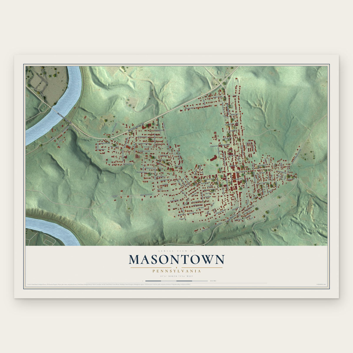 Masontown, Pennsylvania map print, the full design