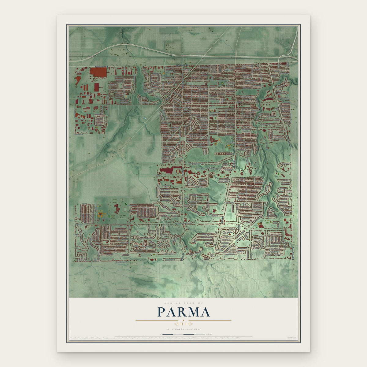 Parma, Ohio map print, the full design