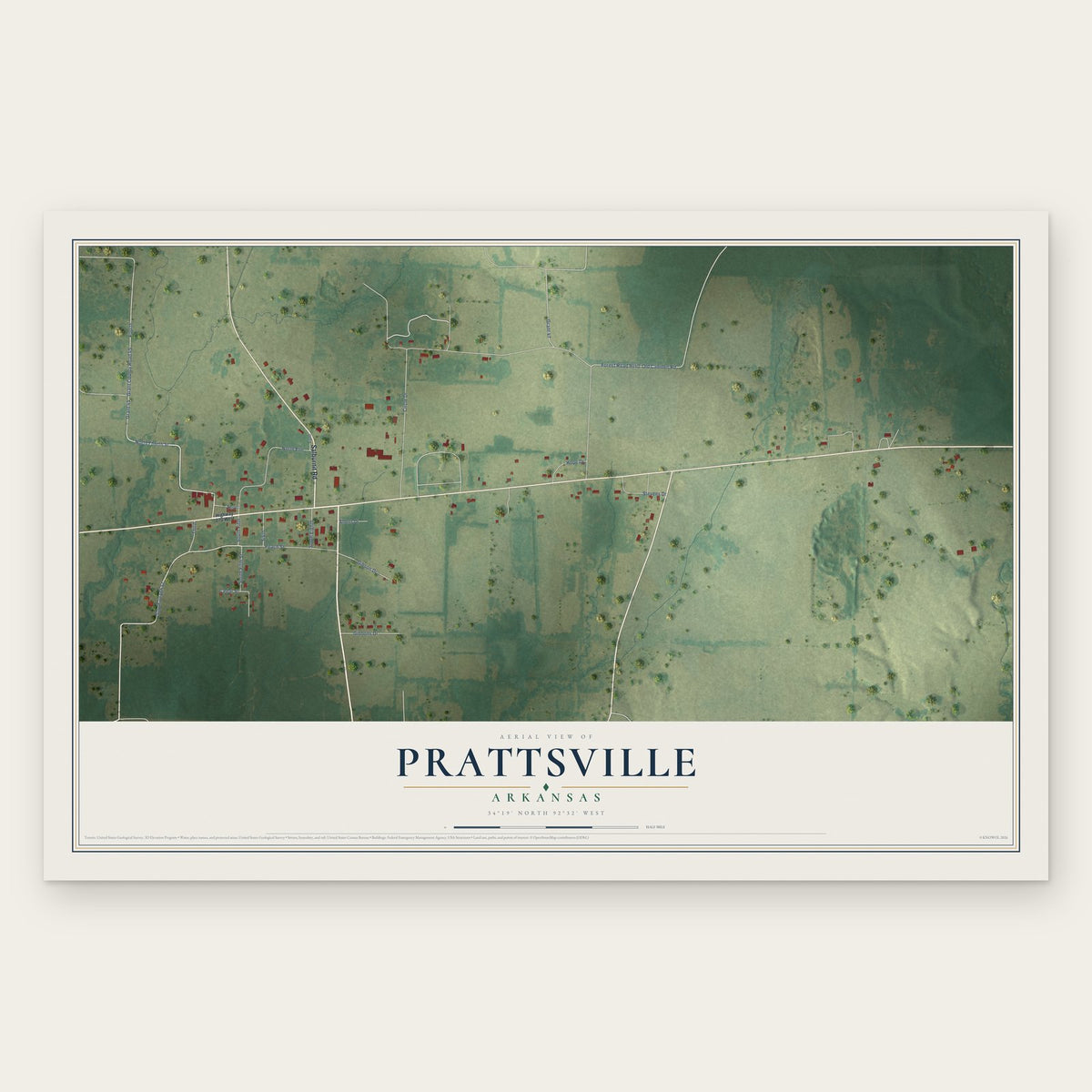 Prattsville, Arkansas map print, the full design