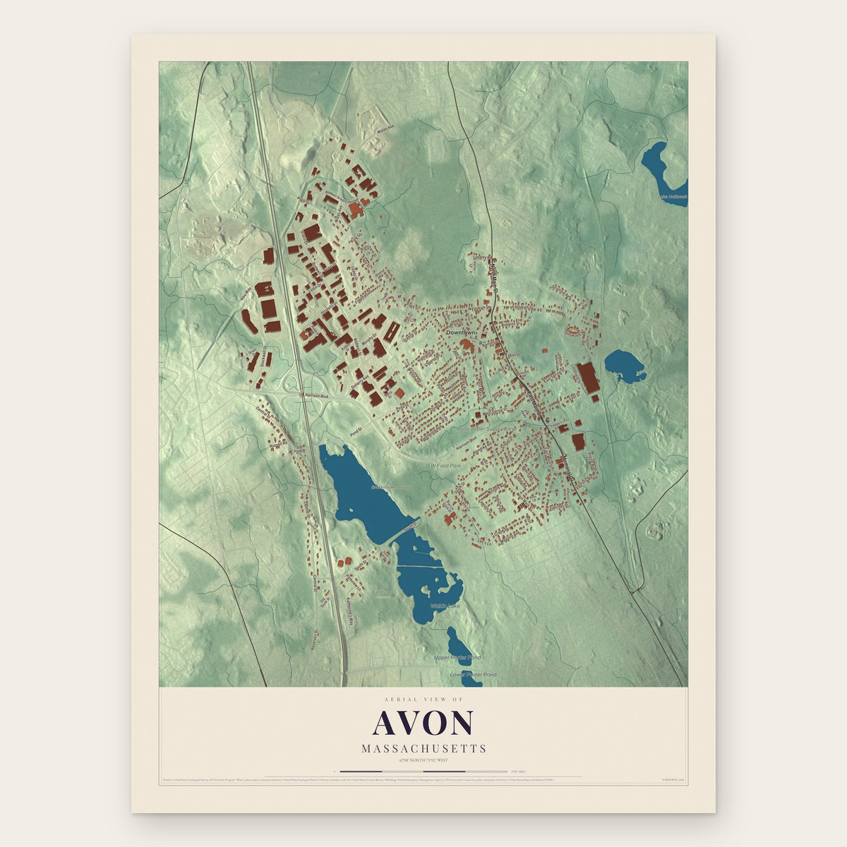 Avon, Massachusetts map print, the full design