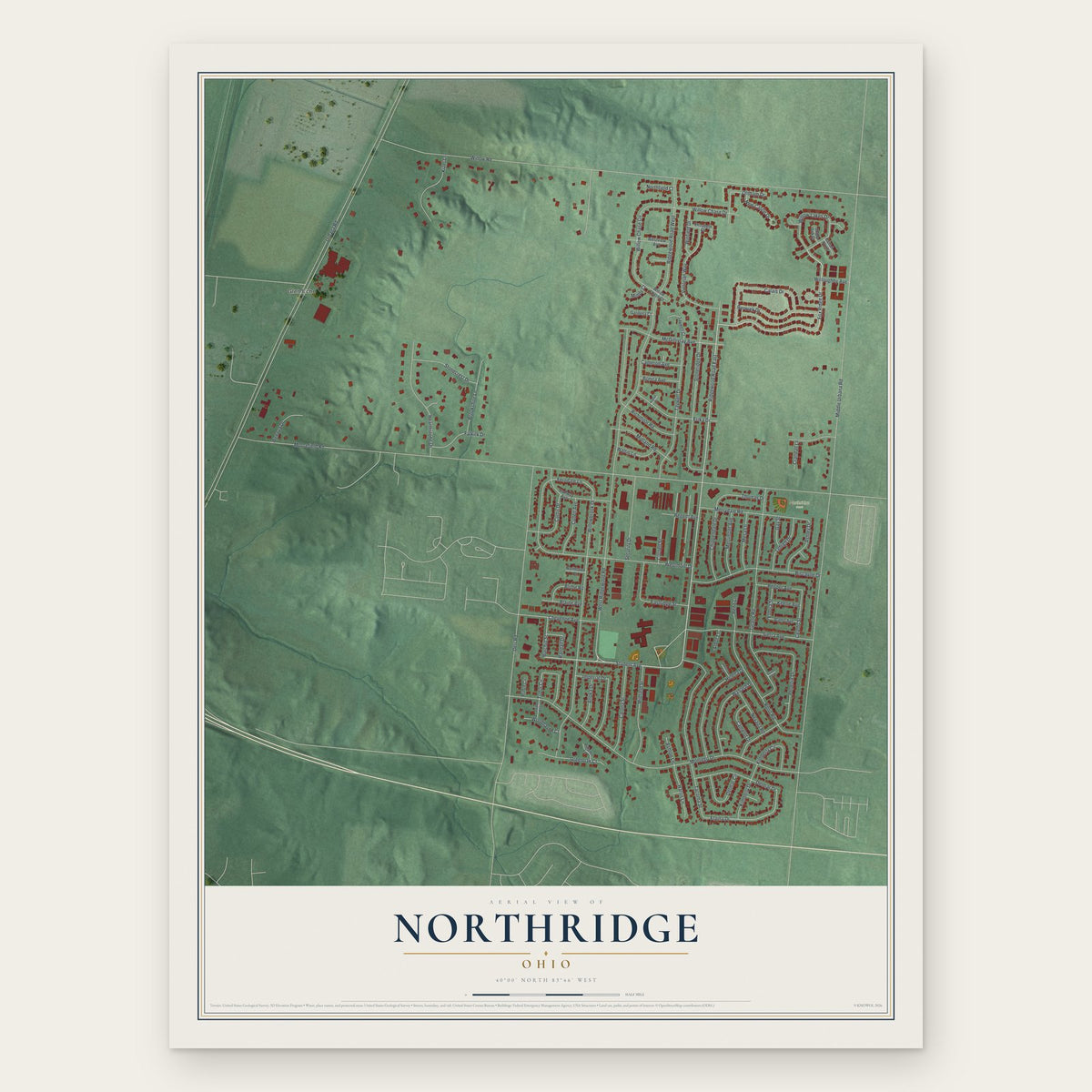 Northridge, Ohio map print, the full design