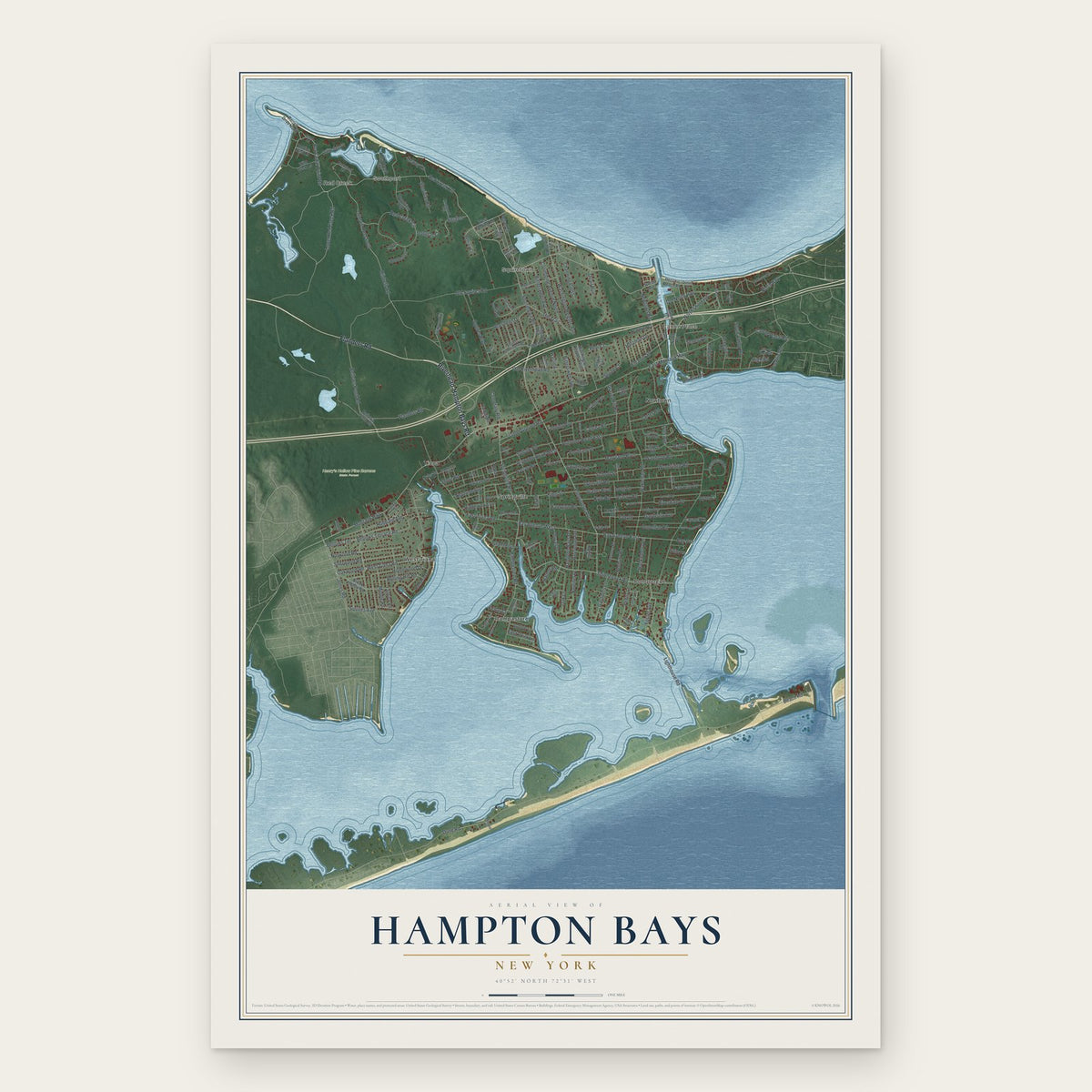 Hampton Bays, New York map print, the full design