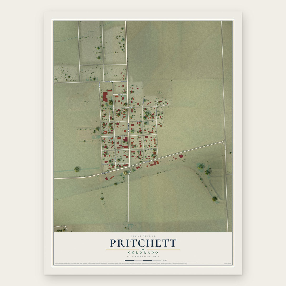Pritchett, Colorado map print, the full design