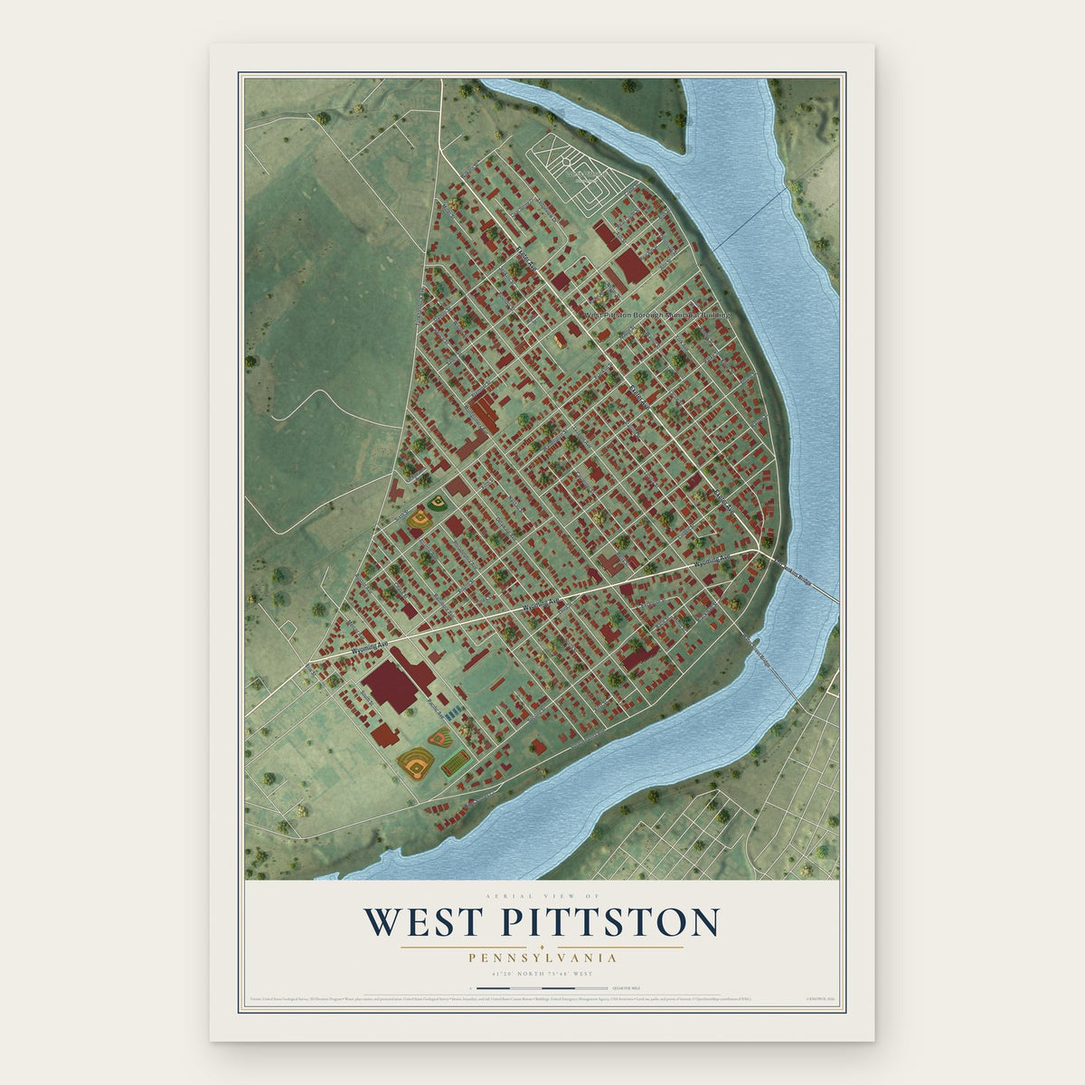 West Pittston, Pennsylvania map print, the full design