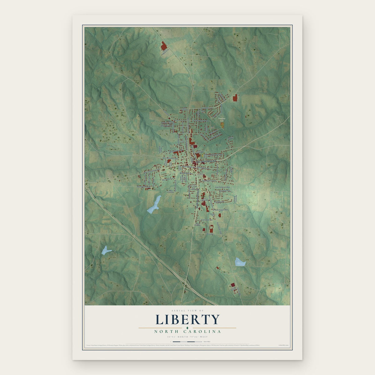 Liberty, North Carolina map print, the full design