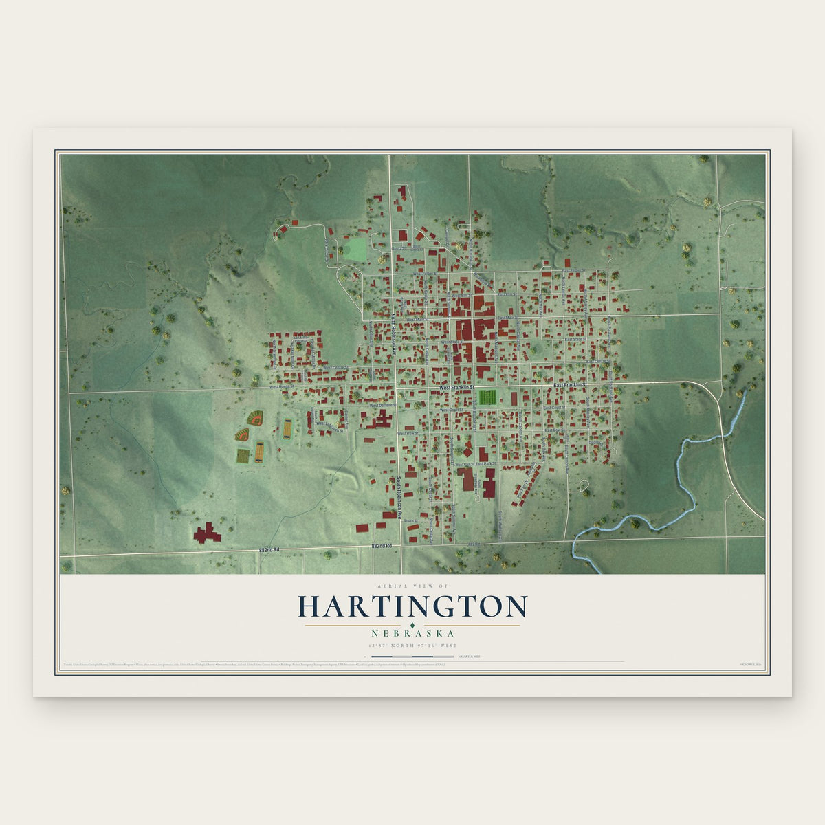 Hartington, Nebraska map print, the full design