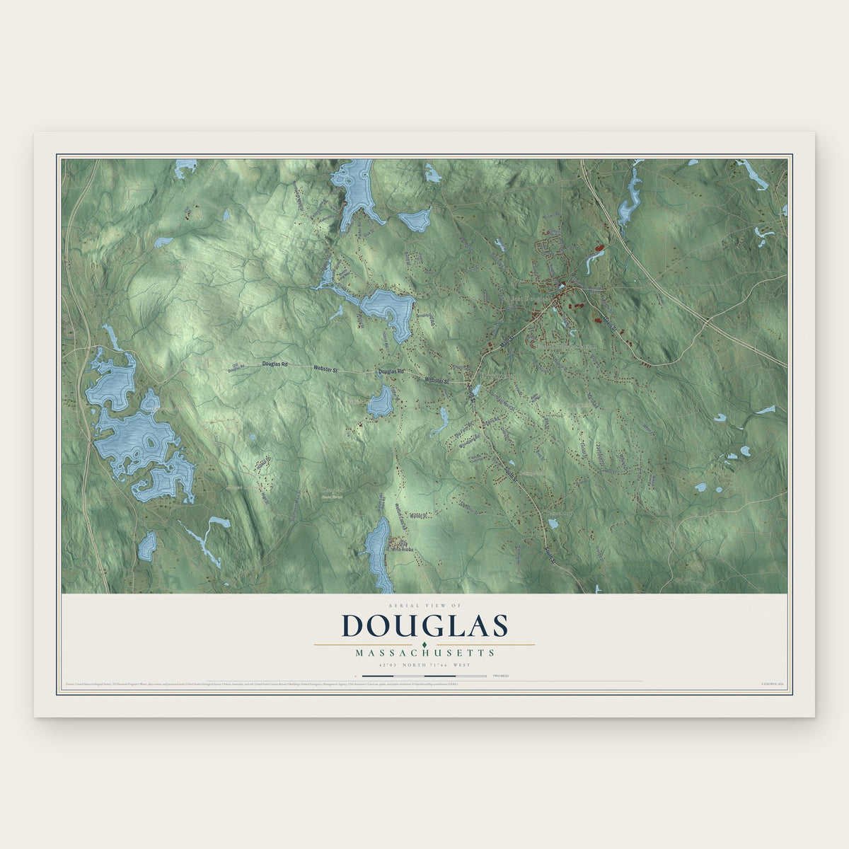 Douglas, Massachusetts map print, the full design