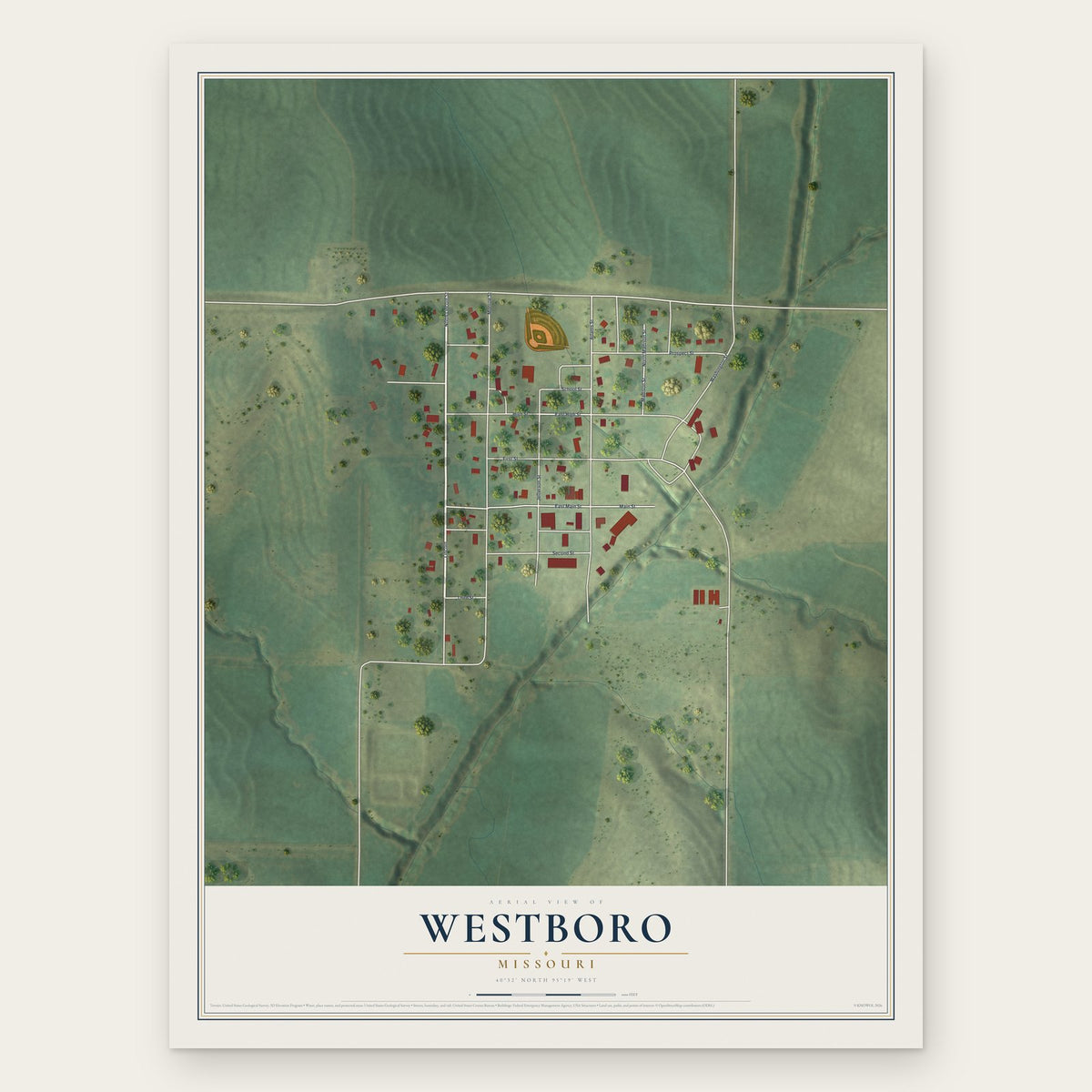 Westboro, Missouri map print, the full design