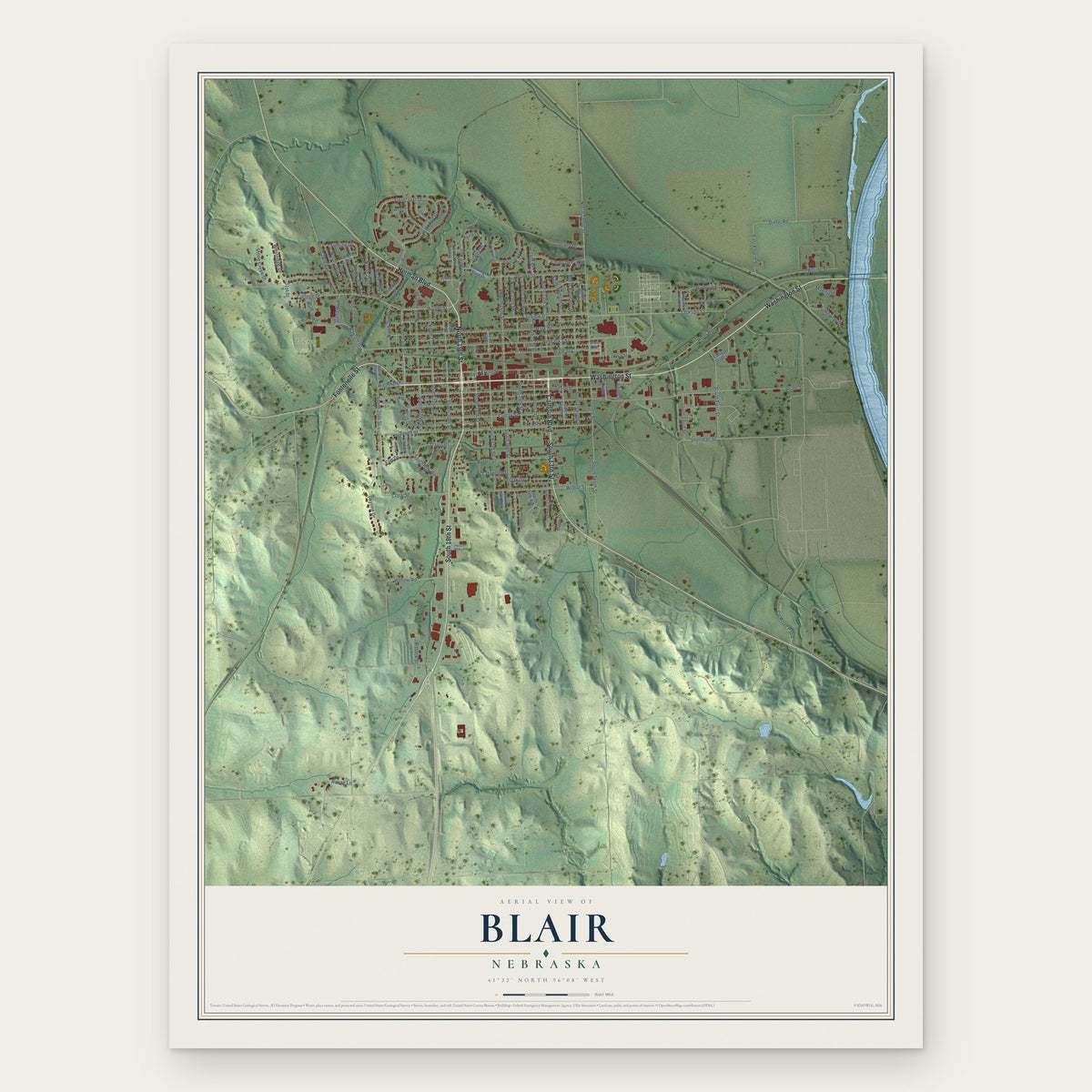 Blair, Nebraska map print, the full design