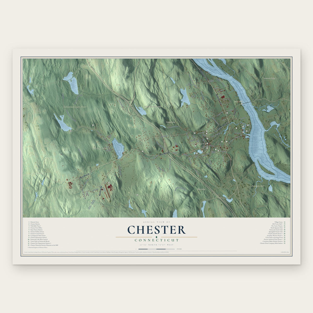Chester, Connecticut map print, the full design