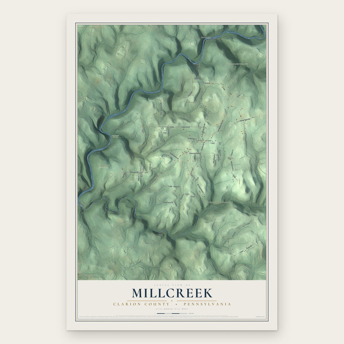 Millcreek, Clarion County, Pennsylvania map print, the full design