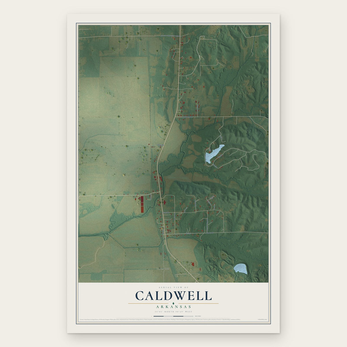 Caldwell, Arkansas map print, the full design