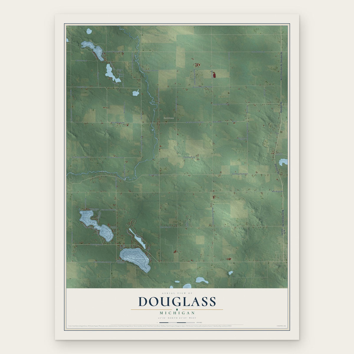 Douglass, Michigan map print, the full design