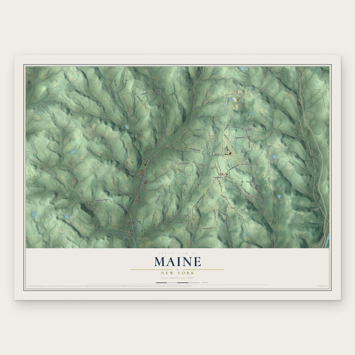 Maine, New York map print, the full design