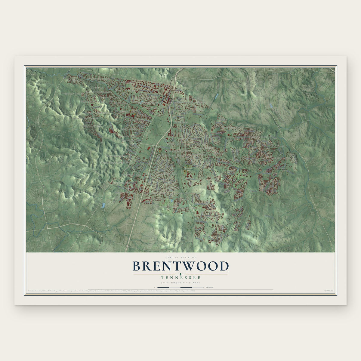 Brentwood, Tennessee map print, the full design