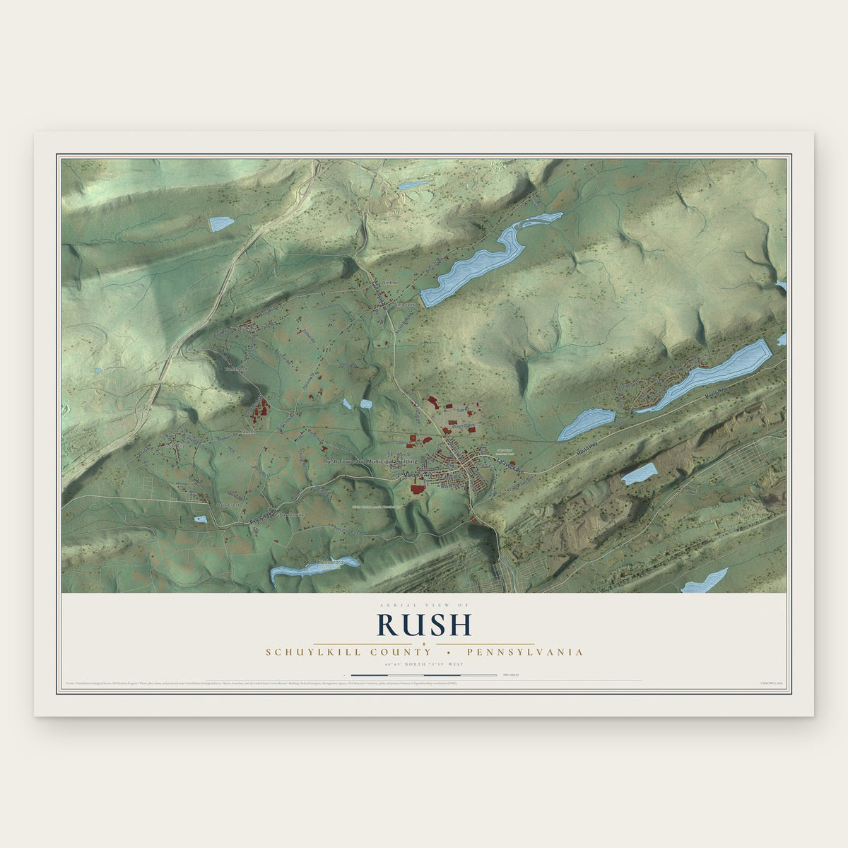 Rush, Schuylkill County, Pennsylvania map print, the full design