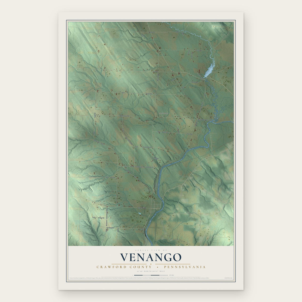 Venango, Crawford County, Pennsylvania map print, the full design