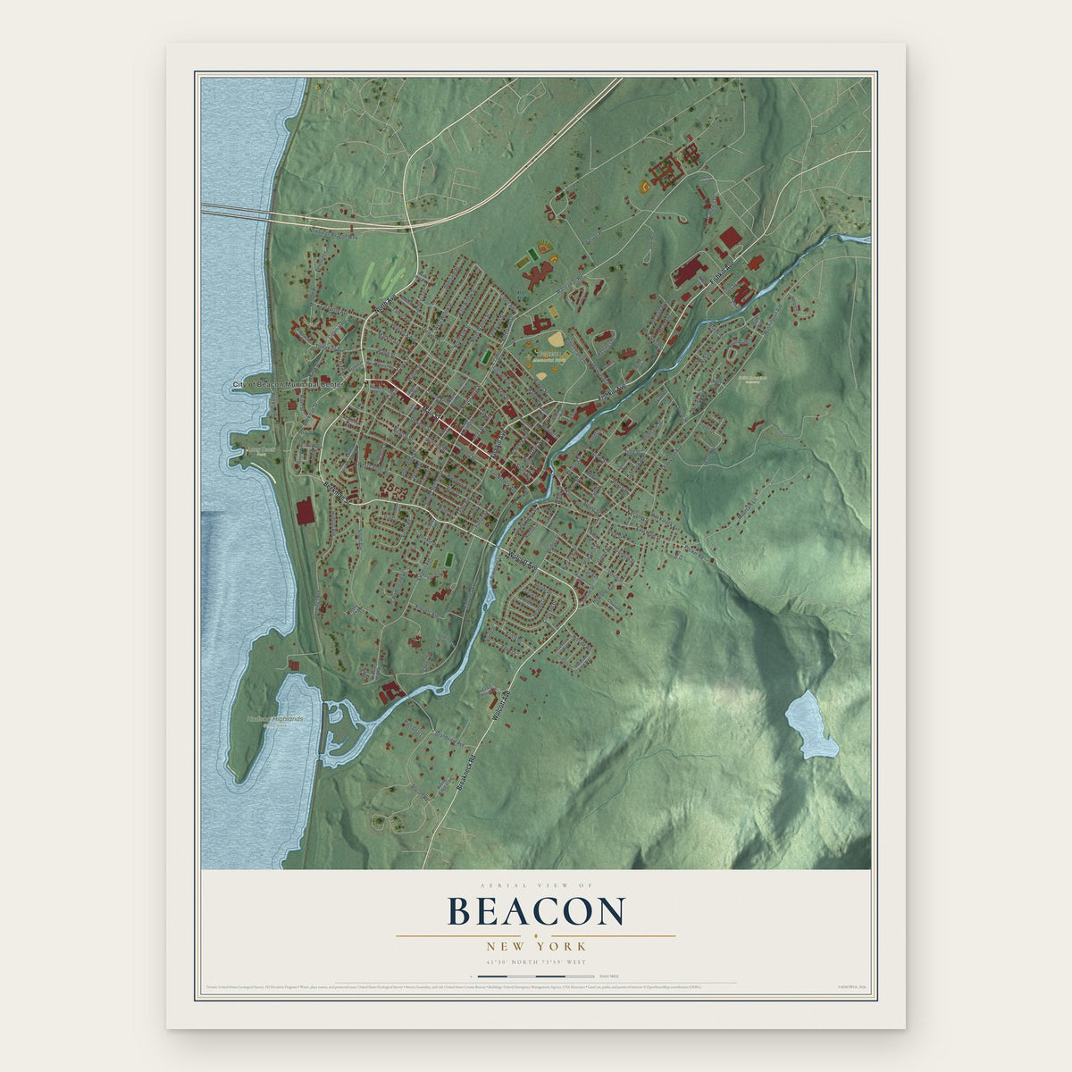 Beacon, New York map print, the full design