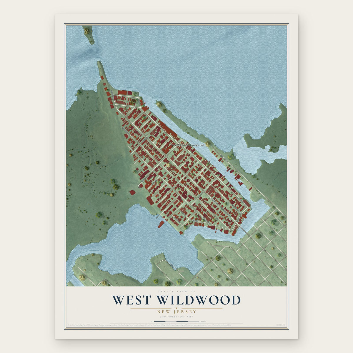 West Wildwood, New Jersey map print, the full design