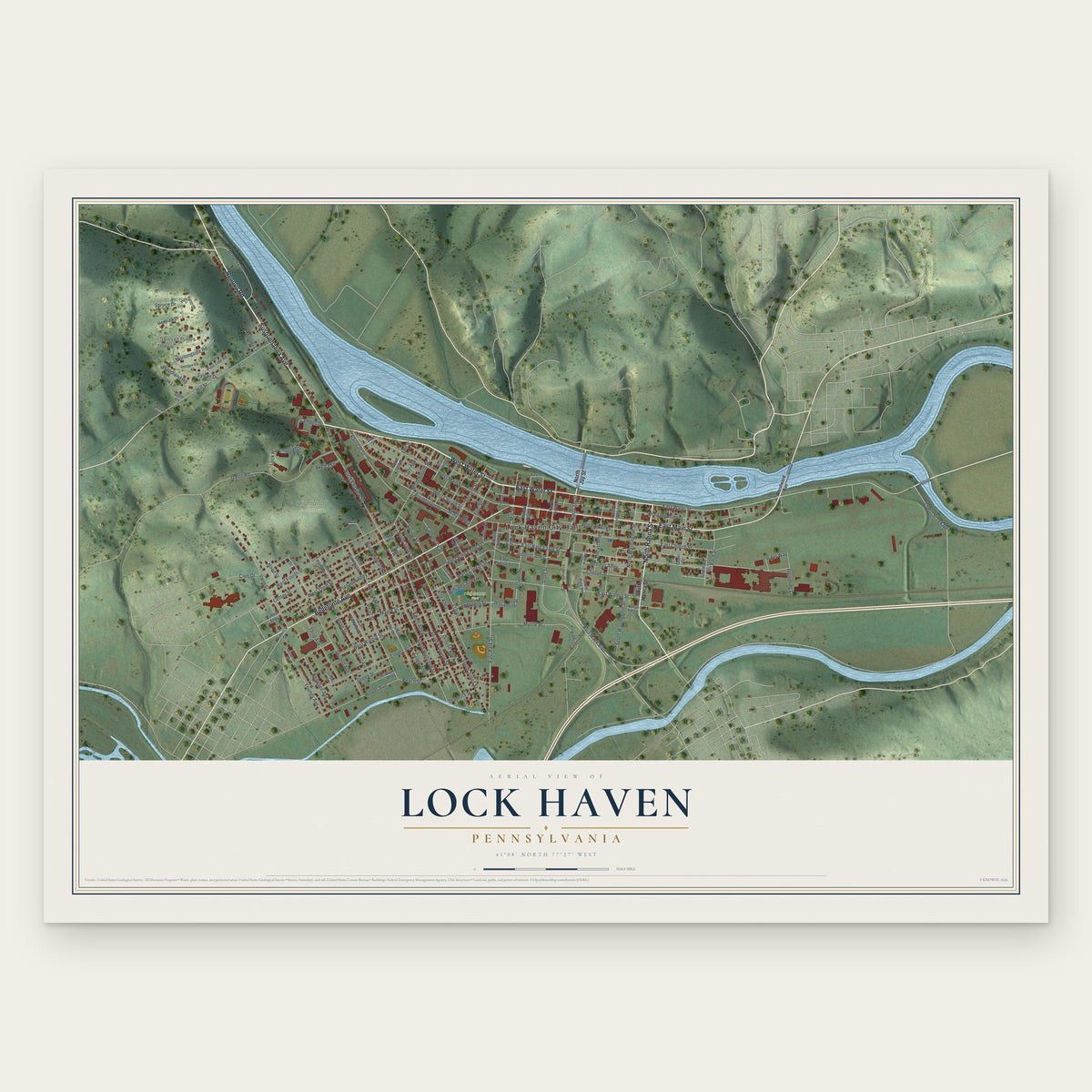 Lock Haven, Pennsylvania map print, the full design