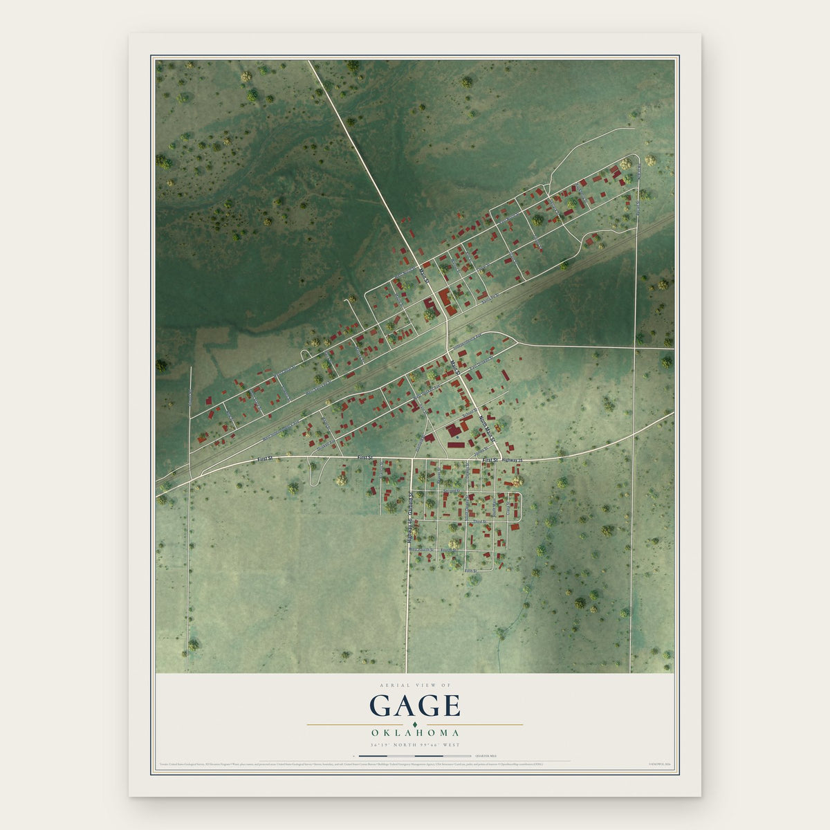 Gage, Oklahoma map print, the full design