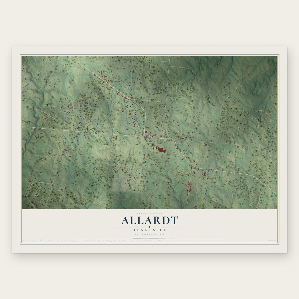 Allardt, Tennessee map print, the full design